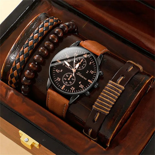 Men's Luxury  Brown Watch and Accessory Set